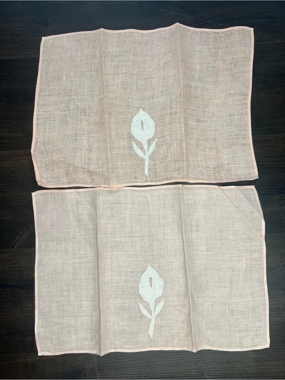 Set of Five Vintage Pink and White Flower Napkins